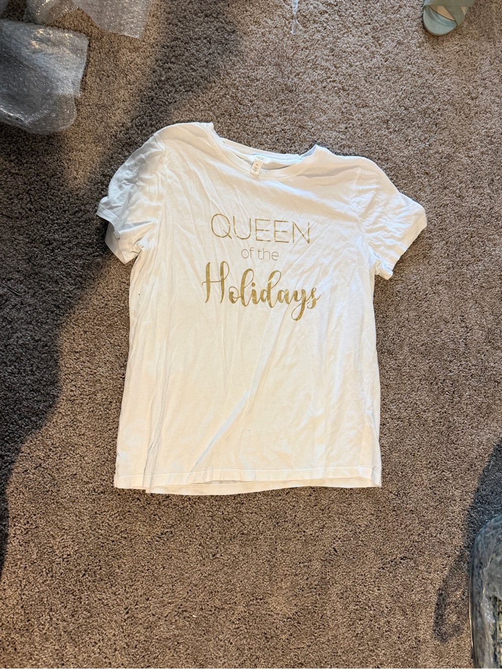 1901 White Tee with Gold 'Queen of the Holidays' Script
